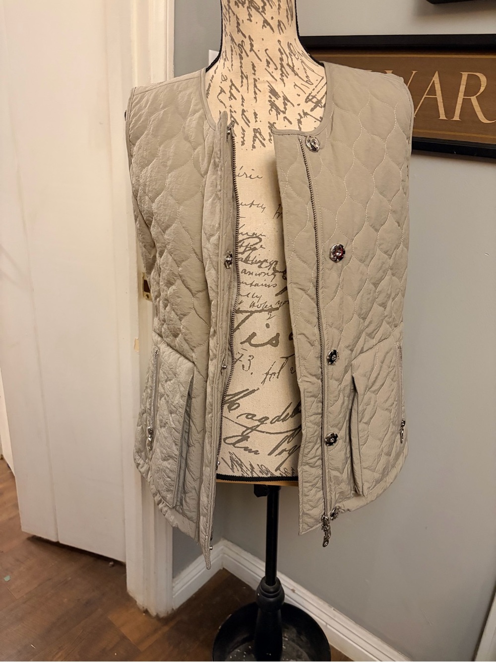 Quilted Sleeveless Vest in Light Taupe - Classic Layering Vest